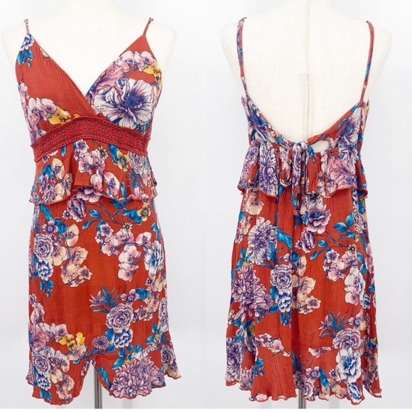 Band of Gypsies Boho Desert Rose Floral Mini Dress, Size medium - Picture 2 of 11